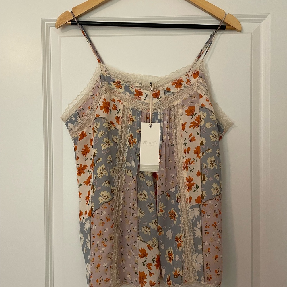 NWT Miss Me Buckle Mixed Pattern Lace Trim Women's blouse tank top - Picture 4 of 9